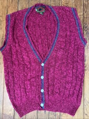 Vintage 80’s Cable Knit Button Sweater Vest by Boston Traders Linen Cotton